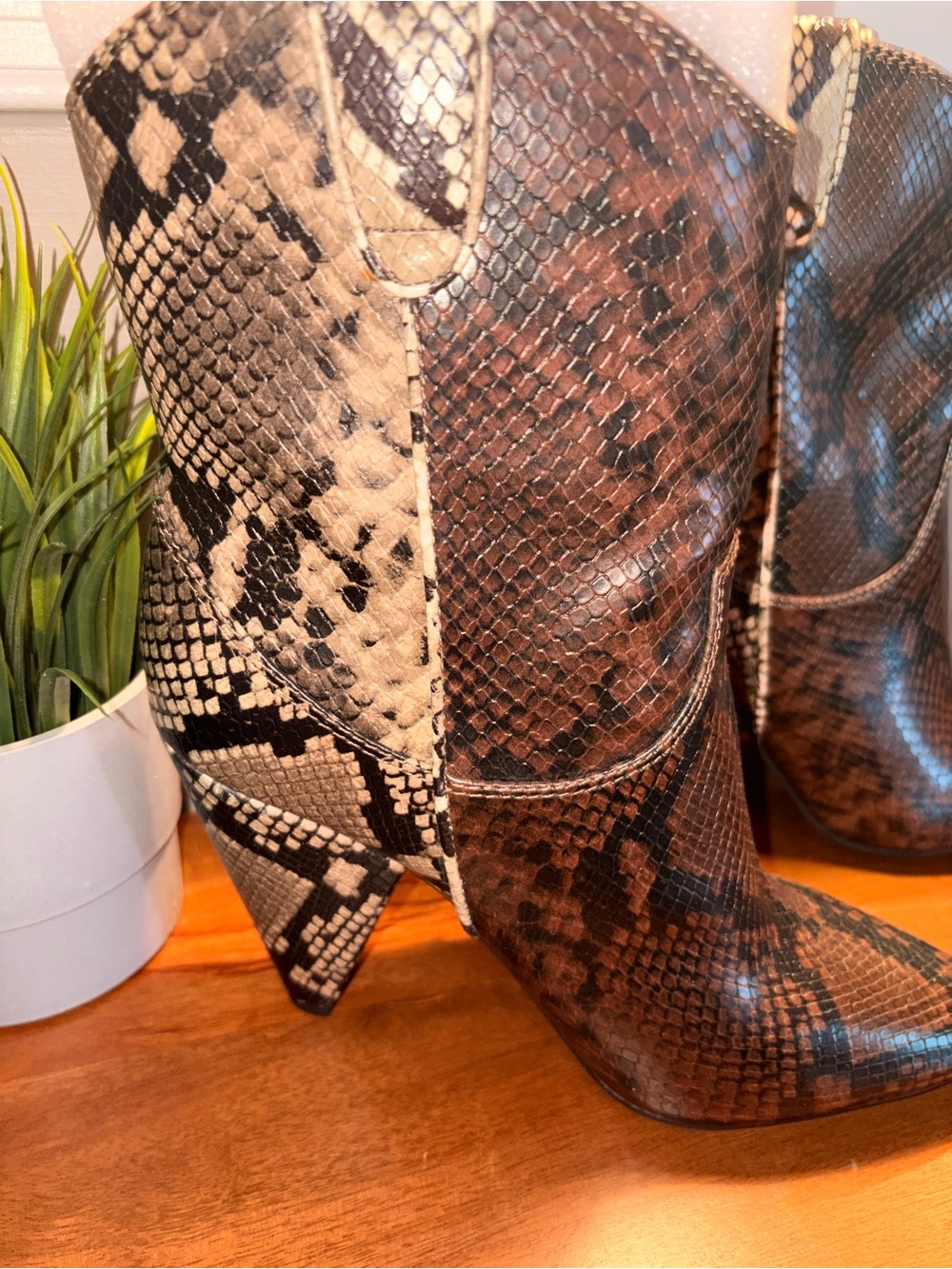 INC International Concepts Women’s Brown Snake-Print Western Boot - Picture 2 of 10